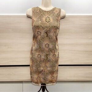 Belle Badgley Mischka Belle Lilly Floral Cocktail Dress in Champagne Size 2